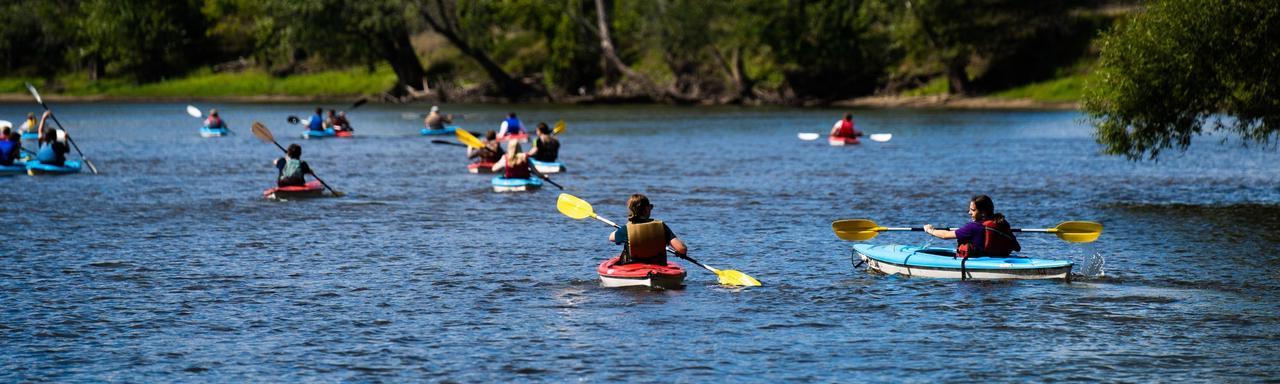 students kayaking